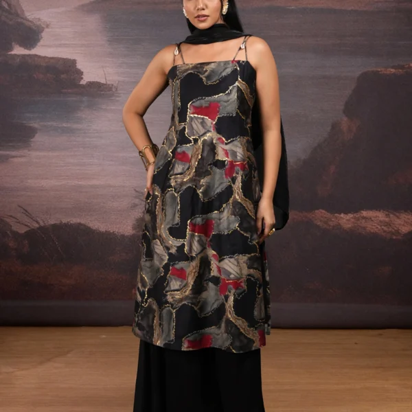 Black Kurta Set With Foil Print