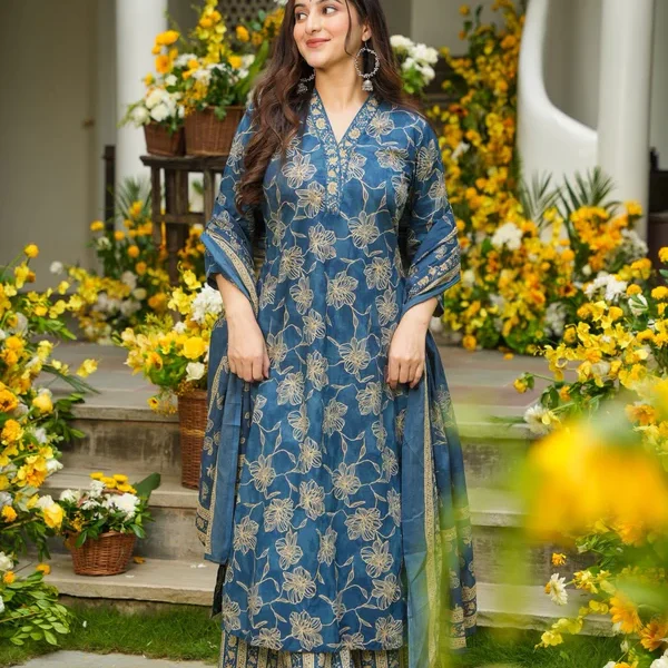Anhaita Blue Printed Cotton Kurta 12