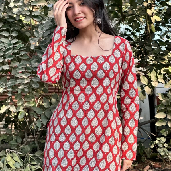 Heera Red Handblock Kurti