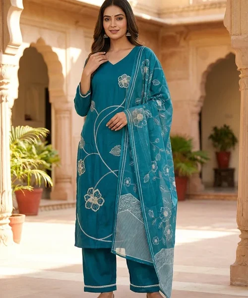 Women’s Embroidered Kurta Set with Dupatta