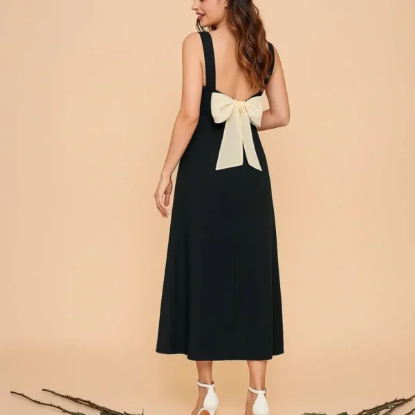 Littlebox India Square Neck Ruched Split Bowknot Maxi Dress