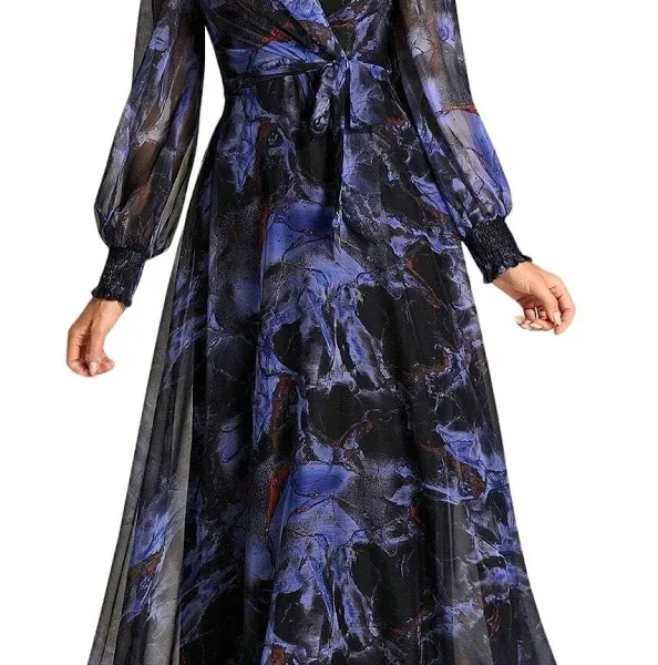 LITZO Women's Printed Wrap Maxi Gown