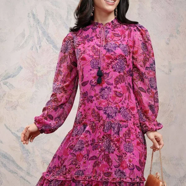 Vishudh Women Floral Print Tie-Up Neck Long Sleeves Maxi Dress by Myntra