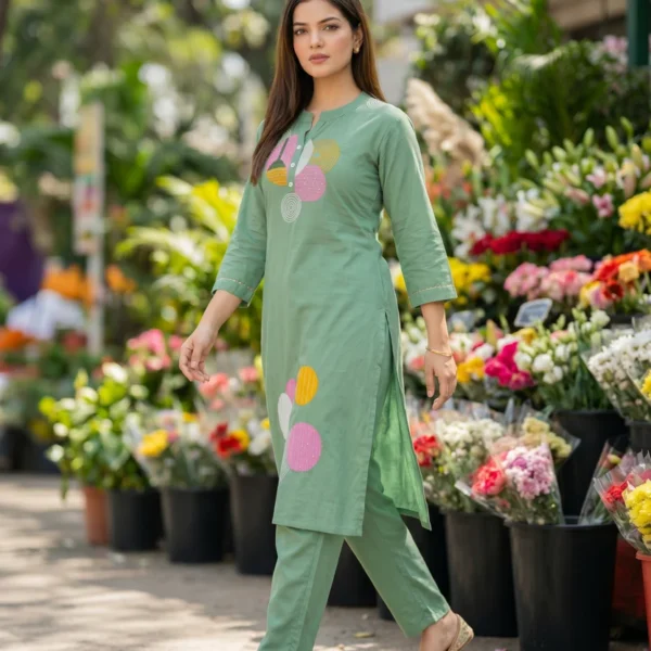 Green Embroidered Chanderi Silk Kurta and Pant Set