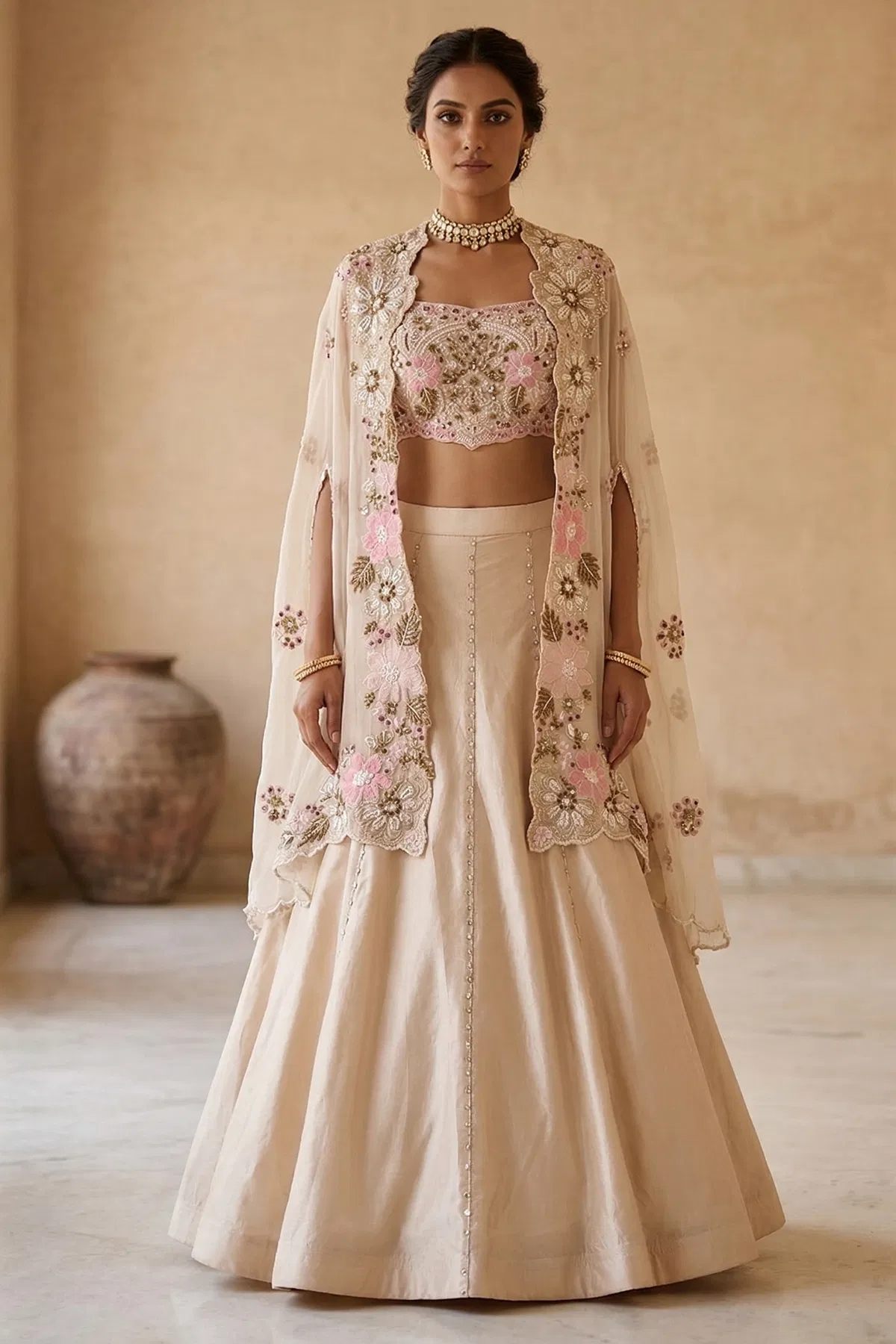 cream-panel-style-silk-sangeet-lehenga-with-embroidered-cape-jl1873
