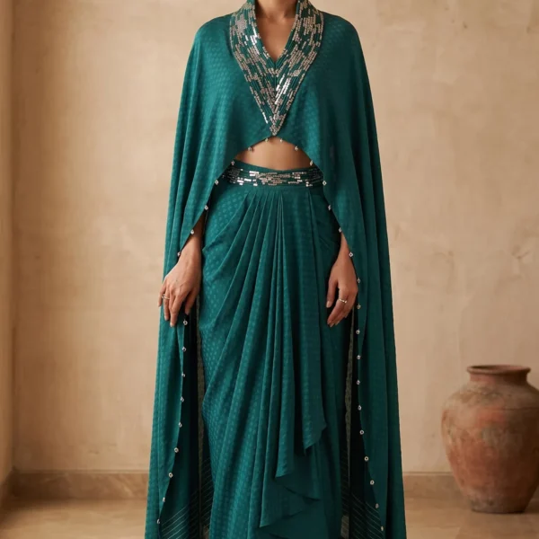 Green Sequins Embroidered Crepe Designer Salwar Kameez-AB2180