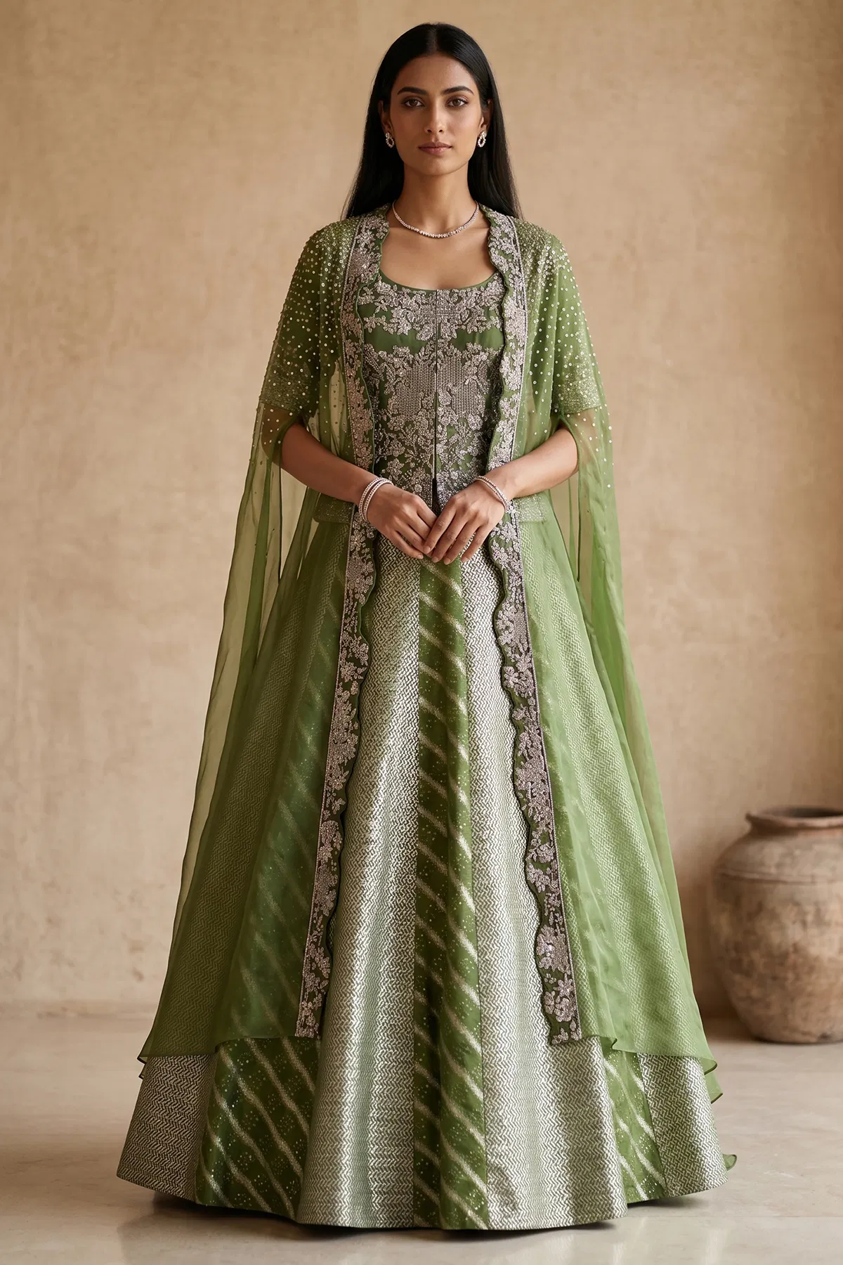 leaf-green-sequins-embroidered-silk-lehenga-with-cape-ac2415
