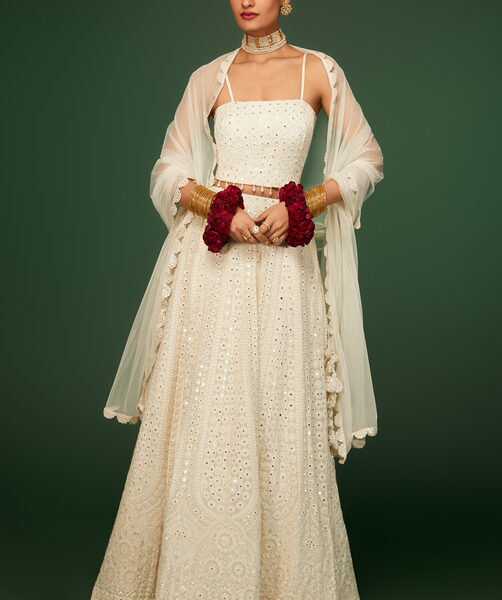 Ivory Georgette Embroidered Lehenga Set