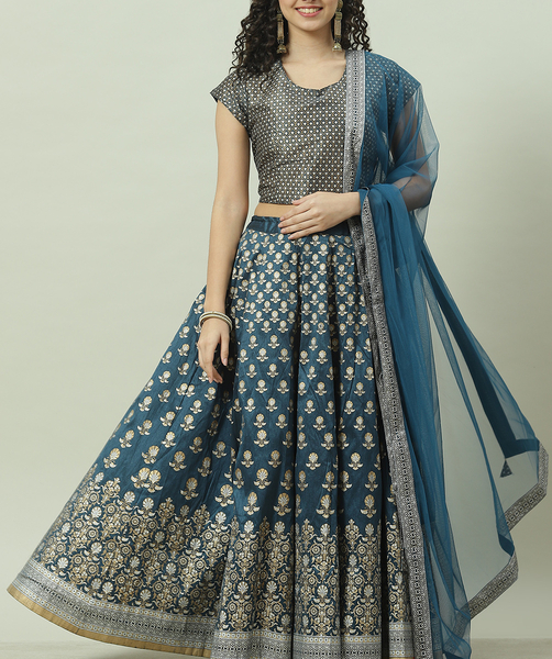 Teal Art Silk Lehenga Set